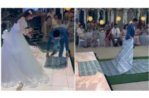 Mladoženja napravio mladi tepih od novčanica koji vredi kao nov automobil: Snimak sa venčanja je dokaz da "para vrti gde burgija neće"